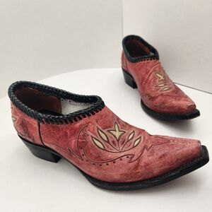 Black Star ankle boots women's 8.5 red leather embroidered cowgirl rodeo western